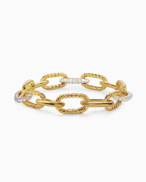 Womens DY Madison Chain Bracelet in 18K Yellow Gold with Diamonds, 11mm