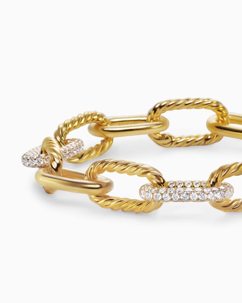 Womens DY Madison Chain Bracelet in 18K Yellow Gold with Diamonds, 11mm