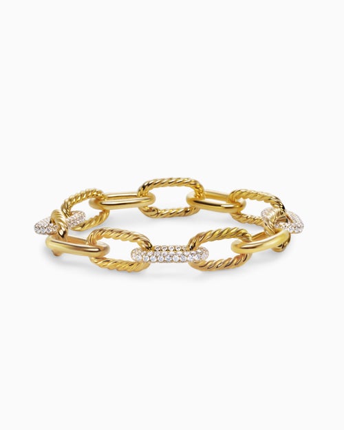 Womens DY Madison Chain Bracelet in 18K Yellow Gold with Diamonds, 11mm