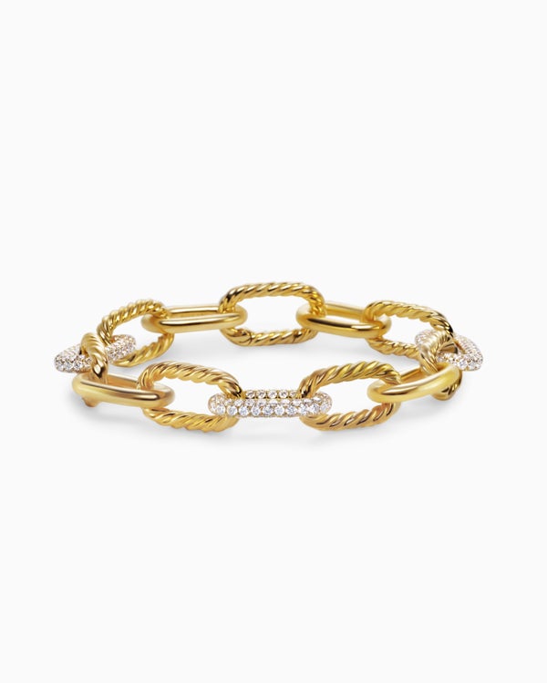 DY Madison Chain Bracelet in 18K Yellow Gold with Diamonds, 11mm