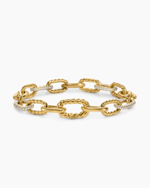 Womens DY Madison® Chain Bracelet in 18K Yellow Gold with Diamonds, 8.5mm
