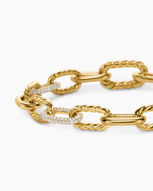 Womens DY Madison Chain Bracelet in 18K Yellow Gold with Diamonds, 8.5mm