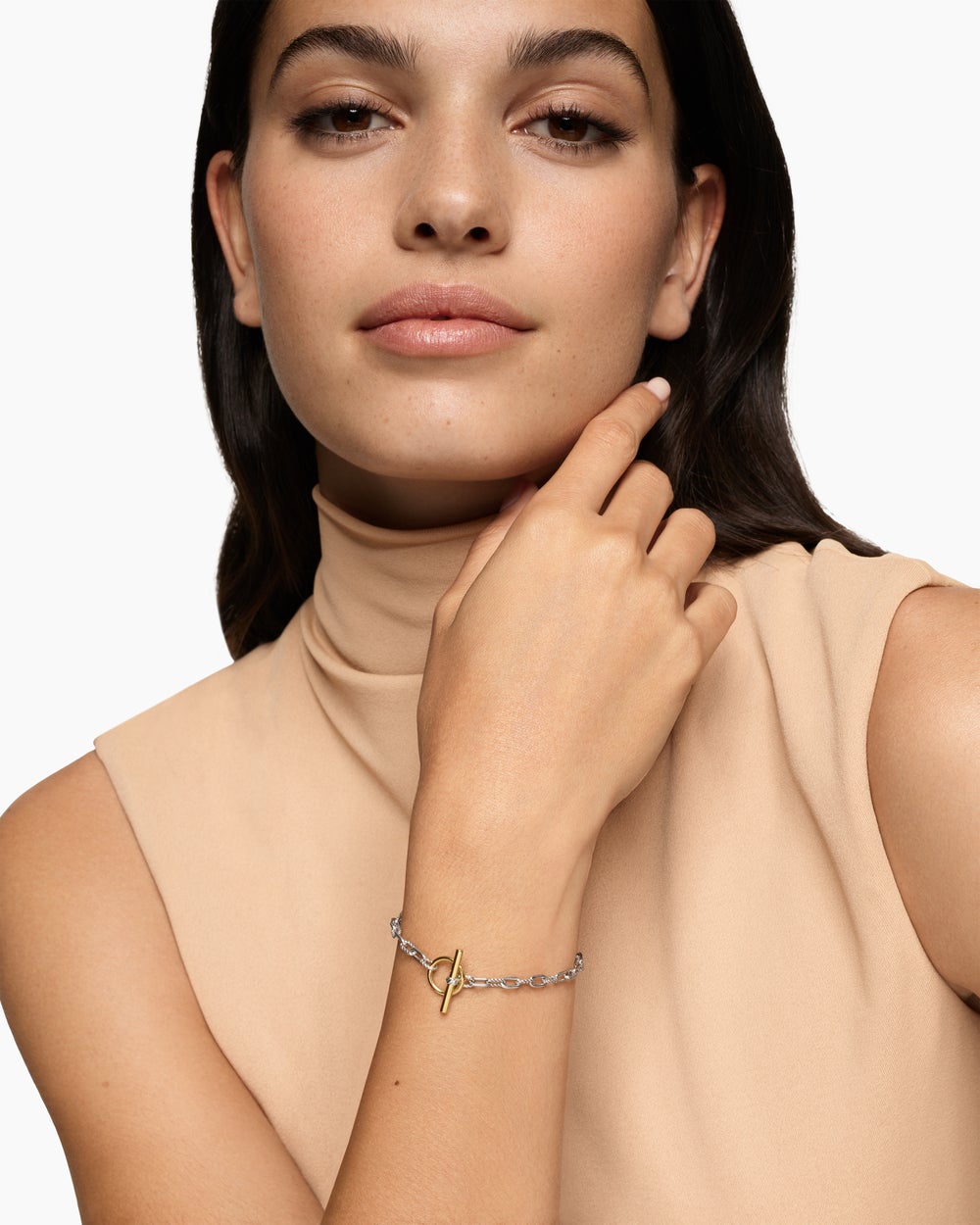 Womens DY Madison Toggle Chain Bracelet in Sterling Silver with 18K Yellow Gold, 3mm