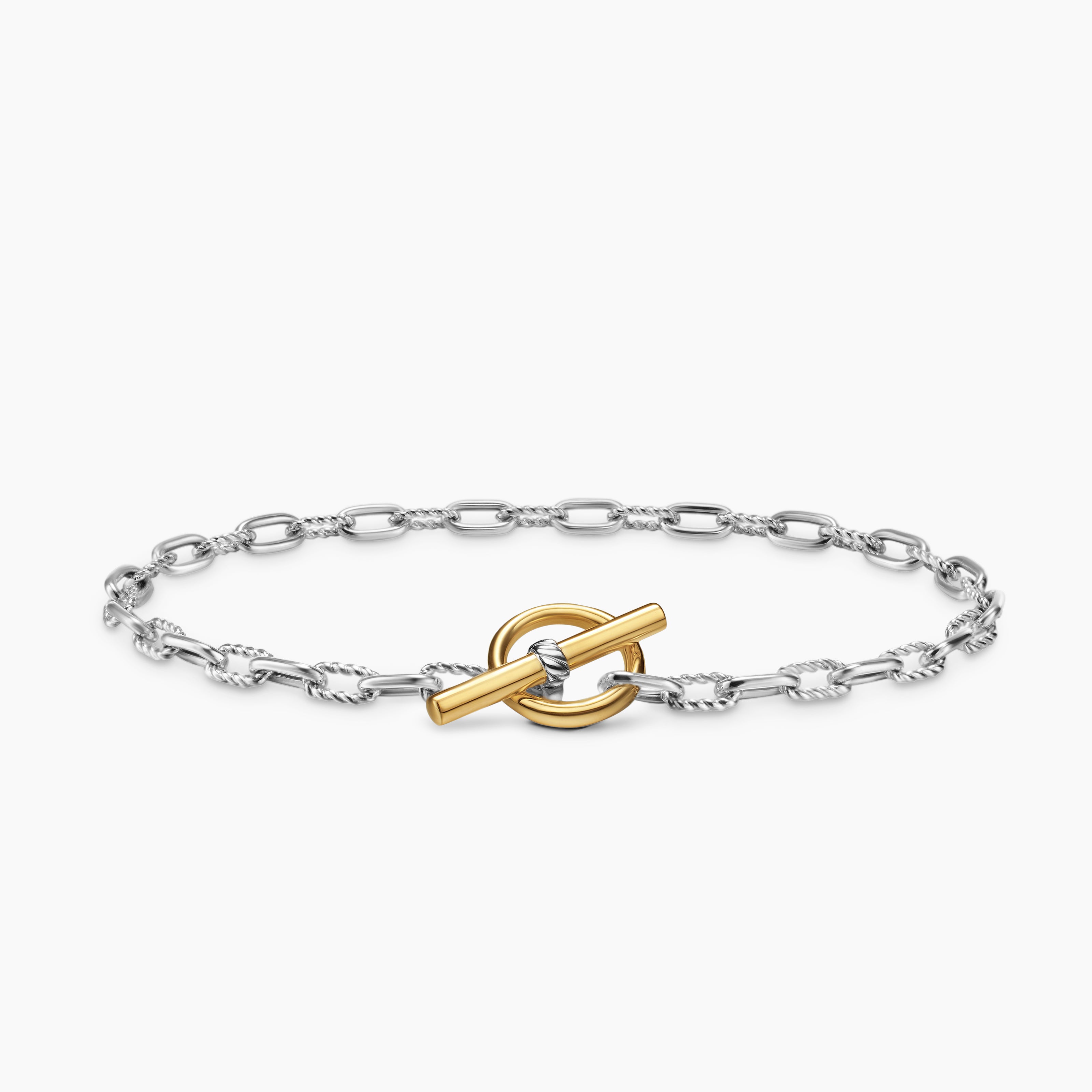 Womens DY Madison Toggle Chain Bracelet in Sterling Silver with 18K Yellow Gold, 3mm