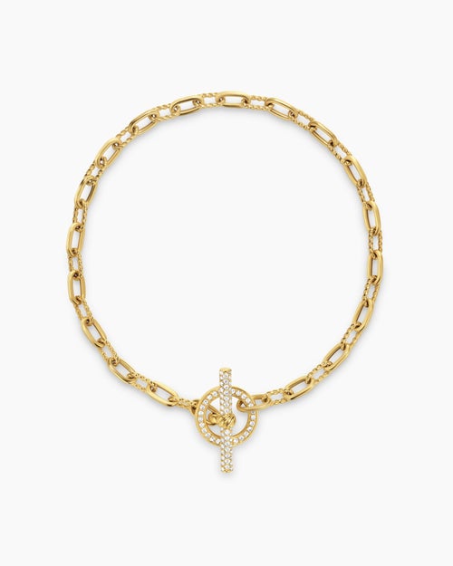 Womens DY Madison® Pavé Toggle Chain Bracelet in 18ct Yellow Gold with Diamonds, 3mm