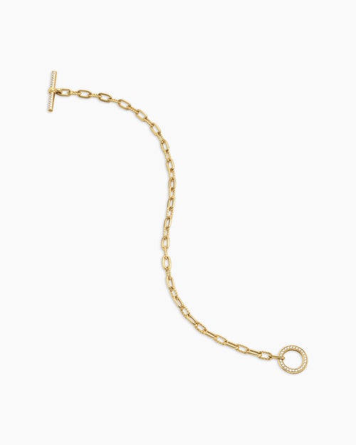 Womens DY Madison® Pavé Toggle Chain Bracelet in 18ct Yellow Gold with Diamonds, 3mm