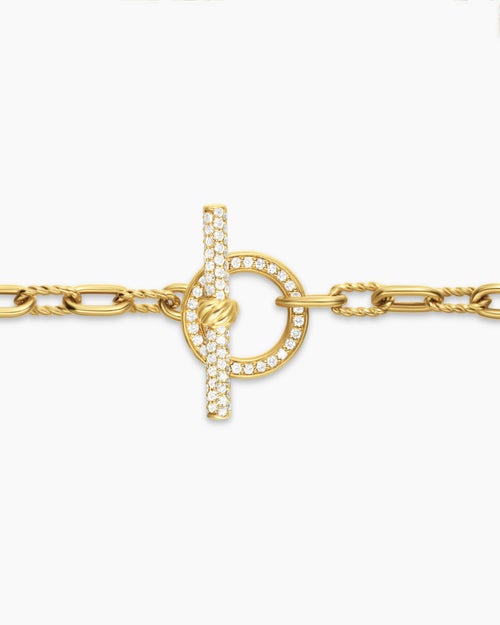 Womens DY Madison® Pavé Toggle Chain Bracelet in 18ct Yellow Gold with Diamonds, 3mm