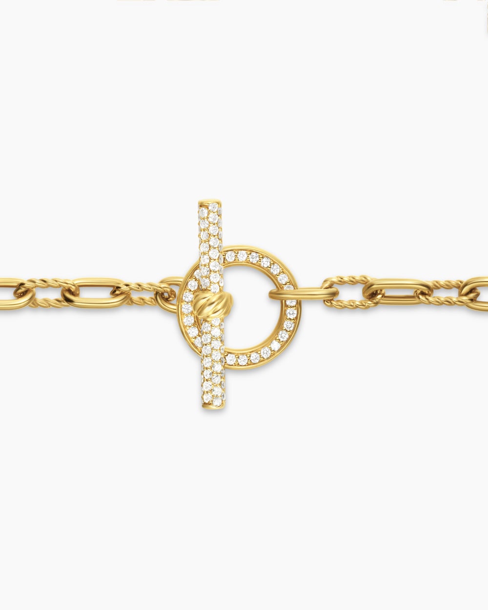 Womens DY Madison® Pavé Toggle Chain Bracelet in 18ct Yellow Gold with Diamonds, 3mm