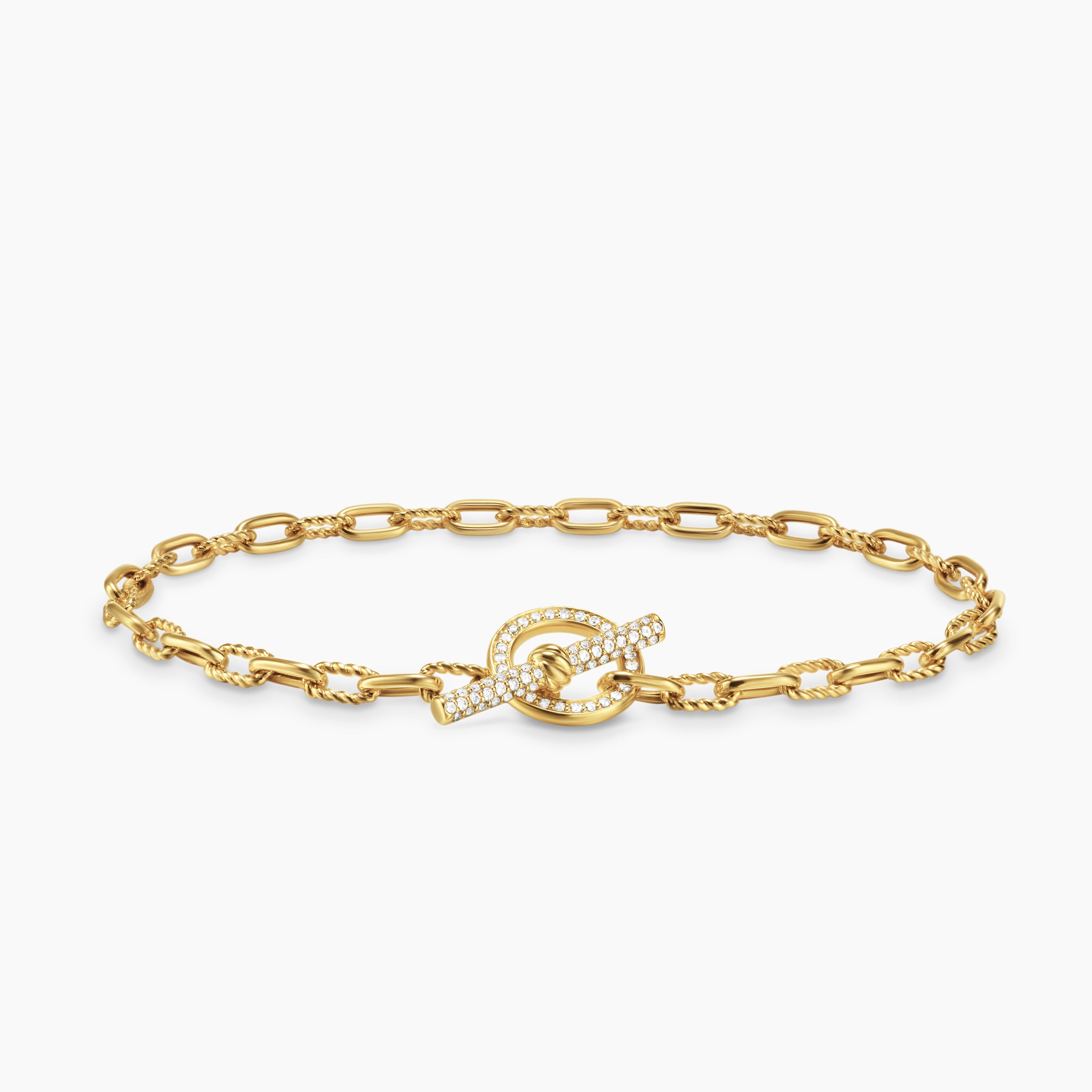 Womens DY Madison Pav&eacute; Toggle Chain Bracelet in 18K Yellow Gold with Diamonds, 3mm