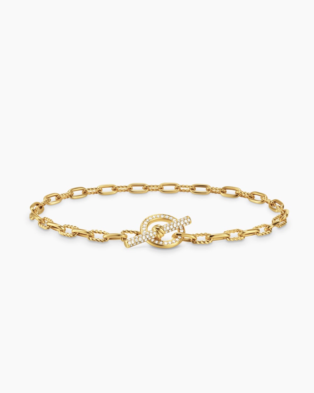 Womens DY Madison® Pavé Toggle Chain Bracelet in 18ct Yellow Gold with Diamonds, 3mm