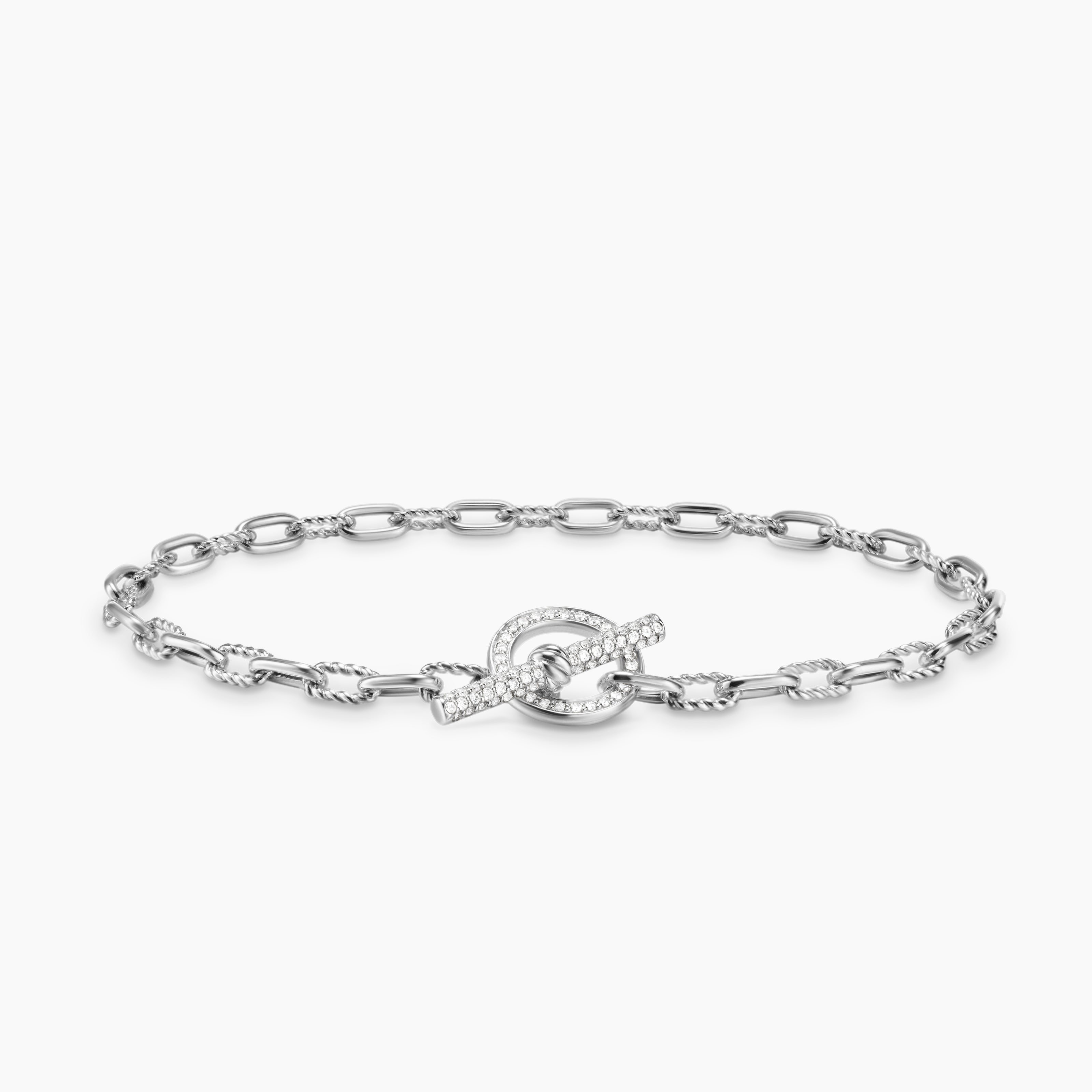 Womens DY Madison Pav&eacute; Toggle Chain Bracelet in Sterling Silver with Diamonds, 3mm