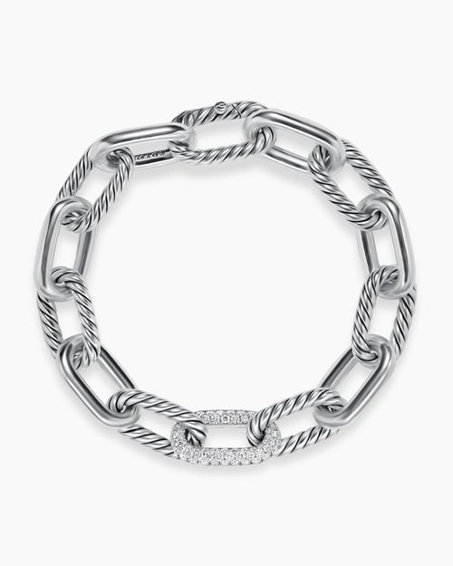 Womens DY Madison Chain Bracelet in Sterling Silver with Diamonds, 11mm