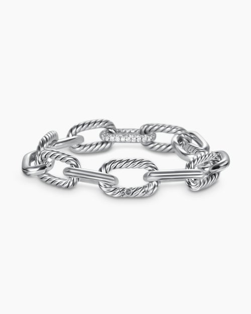 Womens DY Madison Chain Bracelet in Sterling Silver with Diamonds, 11mm