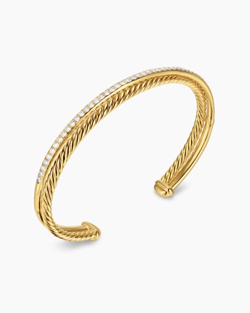 Womens Crossover Two Row Bracelet in 18K Yellow Gold with Diamonds, 6mm