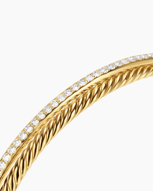 Womens Crossover Two Row Bracelet in 18K Yellow Gold with Diamonds, 6mm