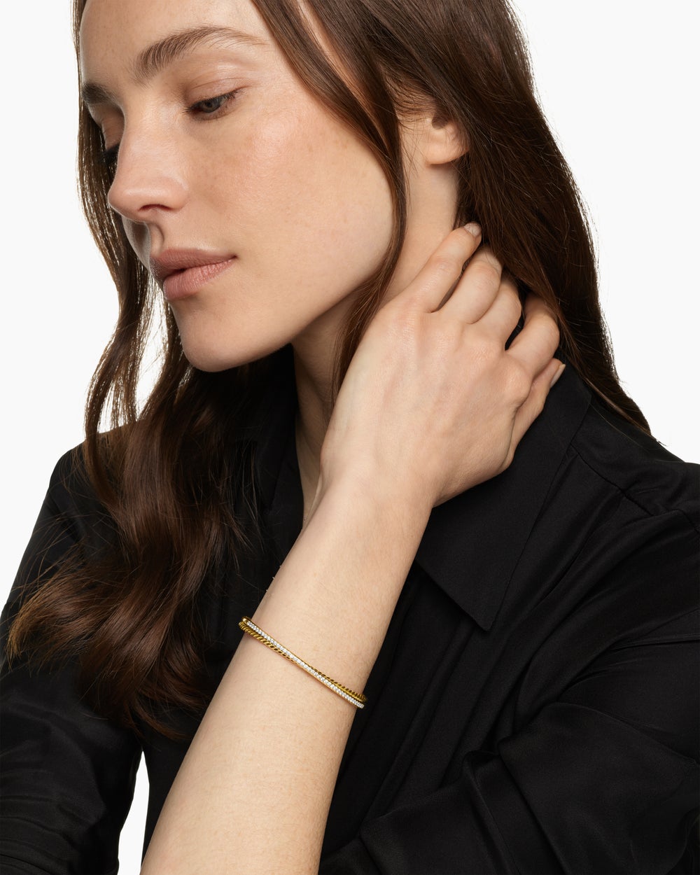 Bracelet Crossover à deux rangs en or jaune 18 carats avec diamants, 6 mm femme