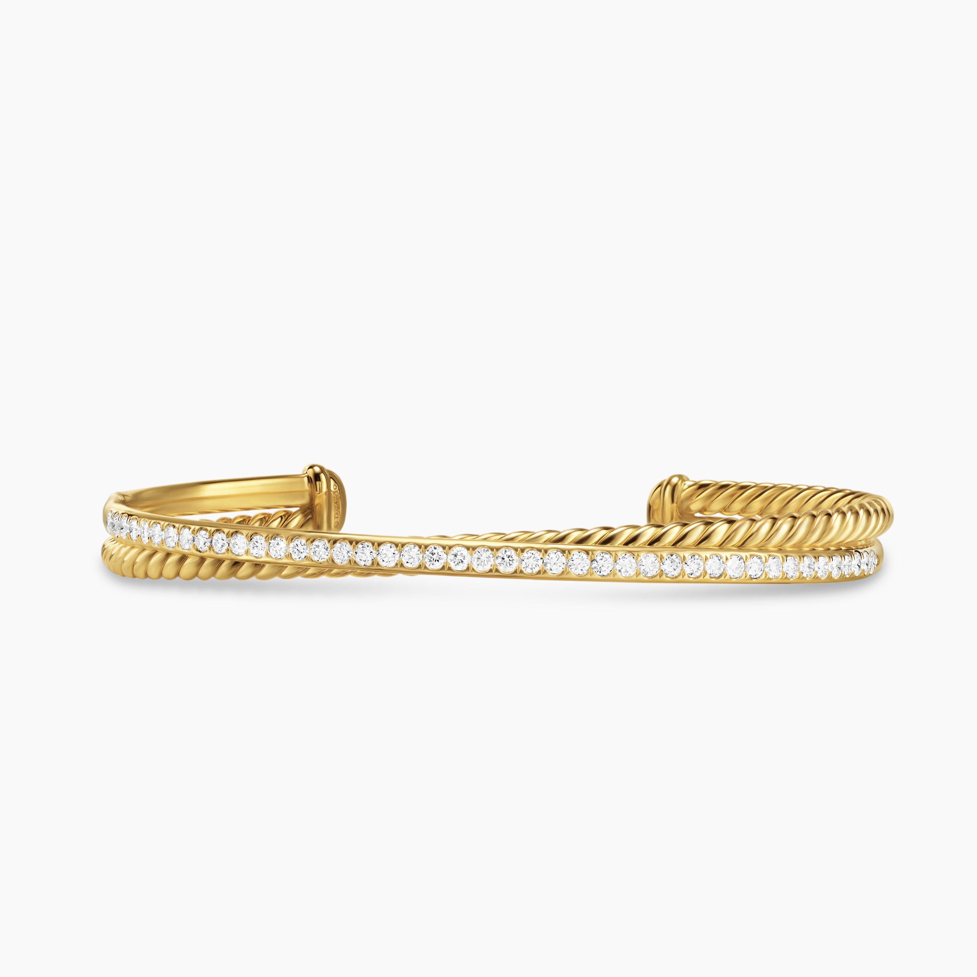 Womens Crossover Two Row Bracelet in 18K Yellow Gold with Diamonds, 6mm
