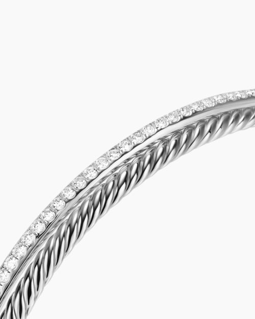 Womens Crossover Two Row Bracelet in Sterling Silver with Diamonds, 6mm