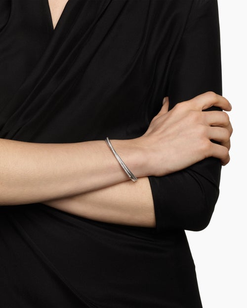 Womens Crossover Two Row Bracelet in Sterling Silver with Diamonds, 6mm