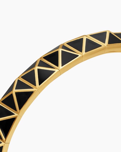 Womens Pyramid Cuff Bracelet in 18K Yellow Gold with Black Onyx, 8mm