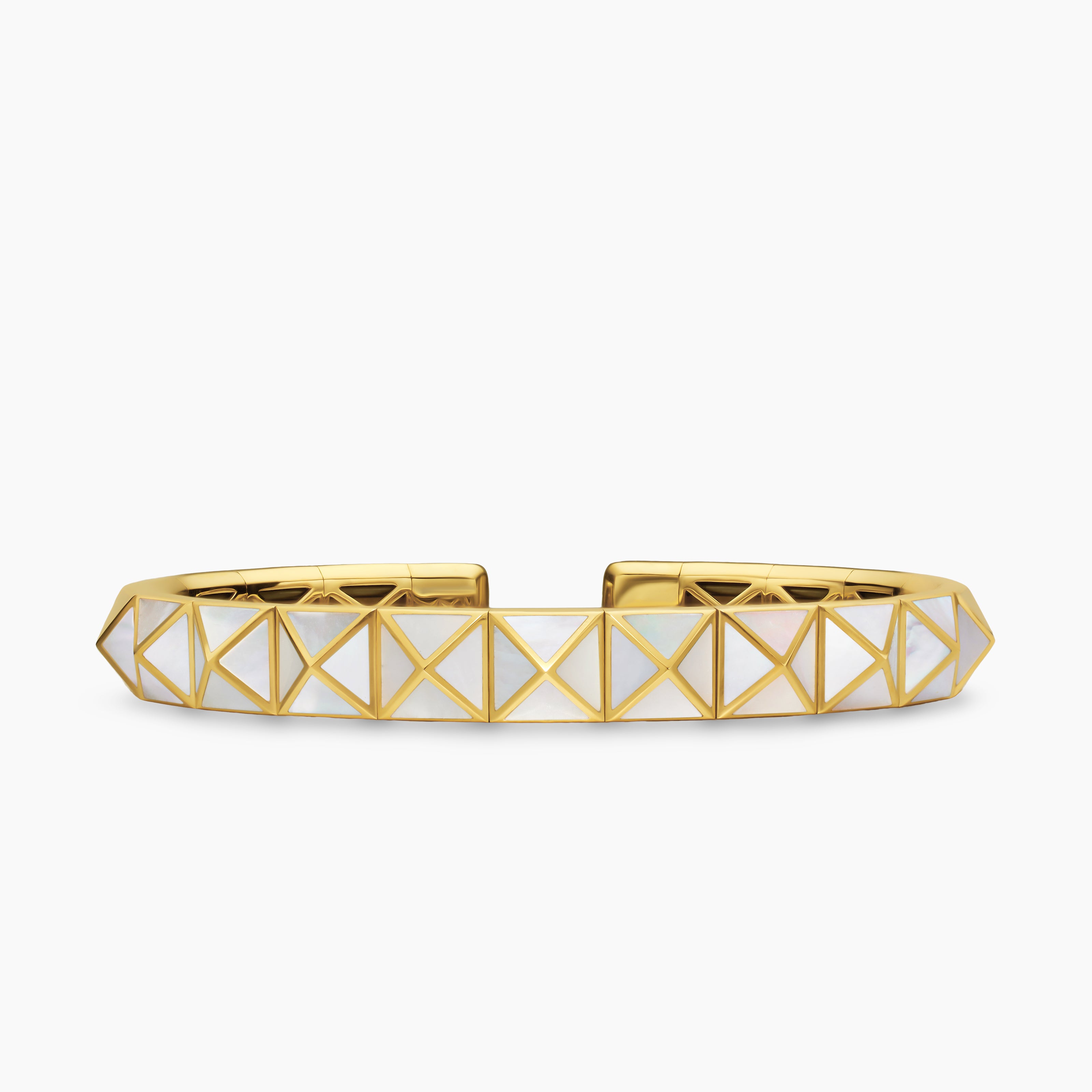 Womens Pyramid Cuff Bracelet in 18K Yellow Gold, 8mm