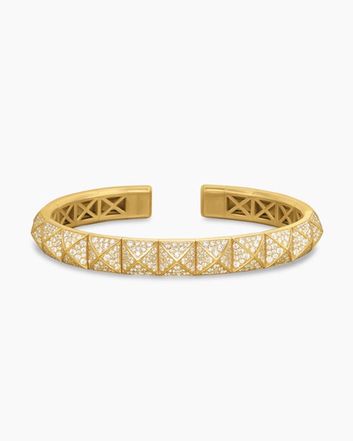 Womens Pyramid Cuff Bracelet in 18K Yellow Gold with Diamonds, 8mm