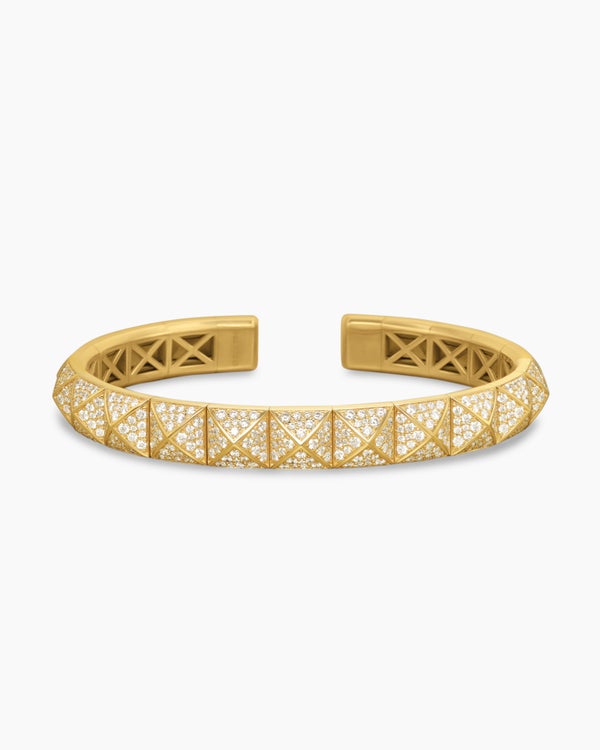 Pyramid Cuff Bracelet in 18K Yellow Gold with Diamonds, 8mm