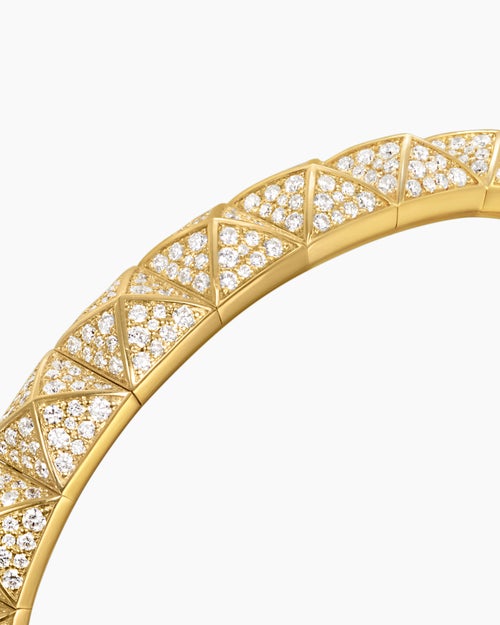 Womens Pyramid Cuff Bracelet in 18K Yellow Gold with Diamonds, 8mm