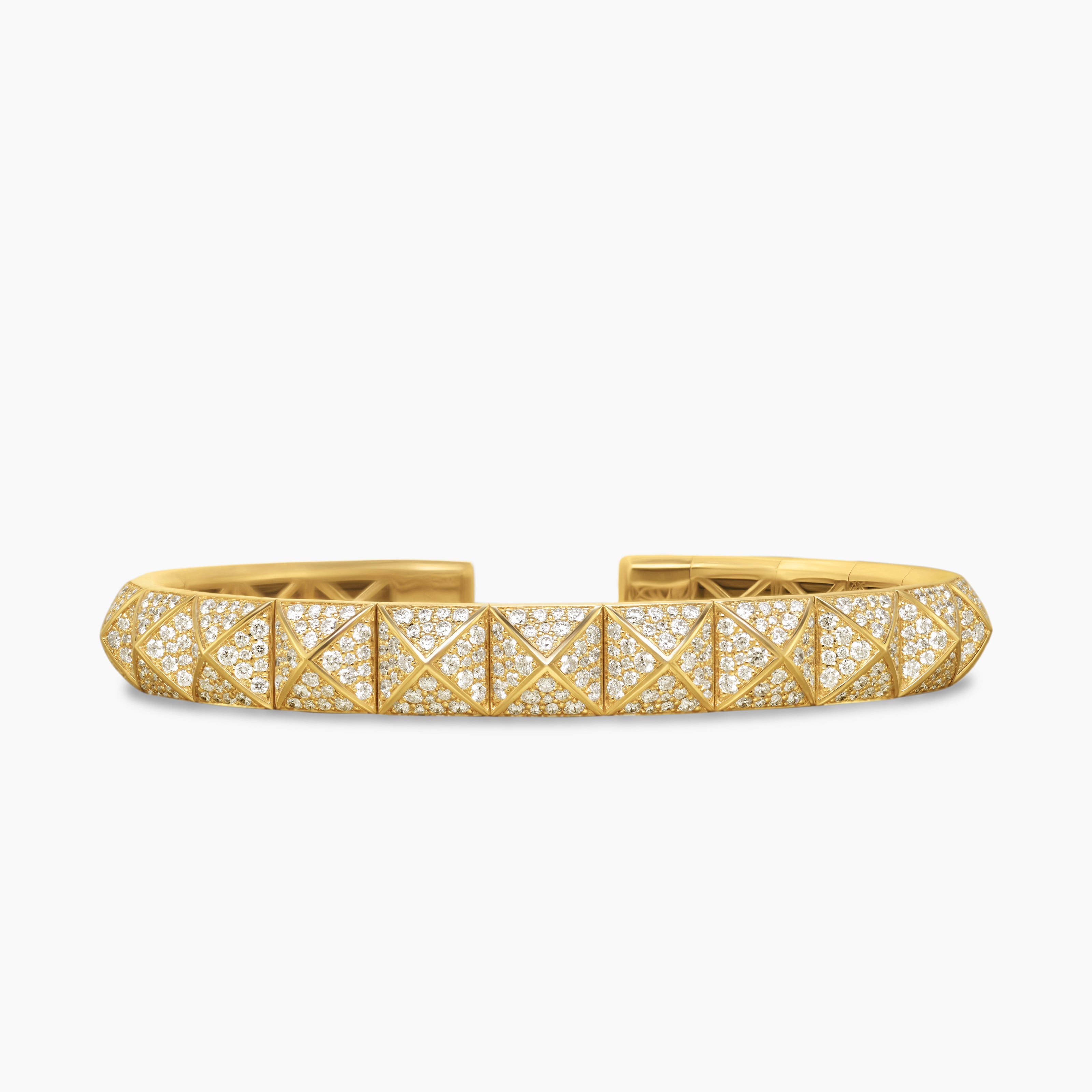 Womens Pyramid Cuff Bracelet in 18K Yellow Gold with Diamonds, 8mm