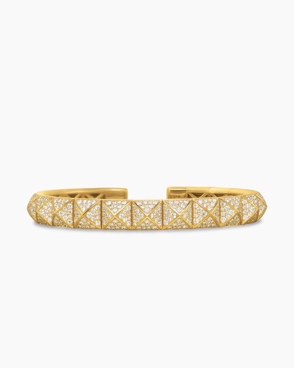 Pyramid Cuff Bracelet in 18K Yellow Gold with Diamonds, 8mm