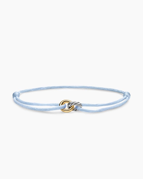 Sculpted Cable Linked Cord Bracelet in Baby Blue Nylon with Sterling Silver and 14K Yellow Gold, 8.7mm
