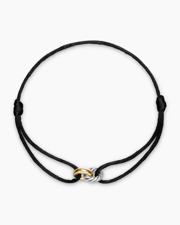 Sculpted Cable Linked Cord Bracelet in Baby Blue Nylon with Sterling Silver and 14K Yellow Gold, 8.7mm
