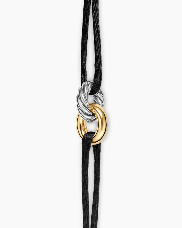 Sculpted Cable Linked Cord Bracelet in Baby Blue Nylon with Sterling Silver and 14K Yellow Gold, 8.7mm