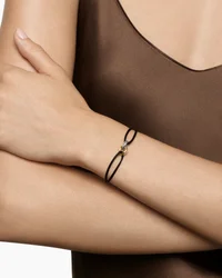 Sculpted Cable Linked Cord Bracelet in Pink Nylon with Sterling Silver and 14K Yellow Gold, 8.7mm