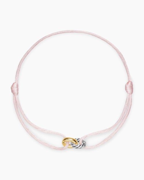 Womens Sculpted Cable Linked Cord Bracelet in Blush Nylon with Sterling Silver and 14K Yellow Gold, 8.7mm