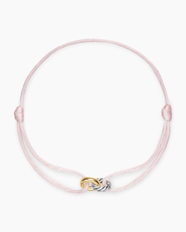 Sculpted Cable Linked Cord Bracelet in Red Nylon with Sterling Silver and 14K Yellow Gold, 8.7mm