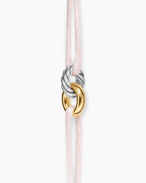 Womens Sculpted Cable Linked Cord Bracelet in Blush Nylon with Sterling Silver and 14K Yellow Gold, 8.7mm