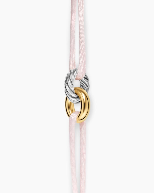 Sculpted Cable Linked Cord Bracelet in Red Nylon with Sterling Silver and 14K Yellow Gold, 8.7mm