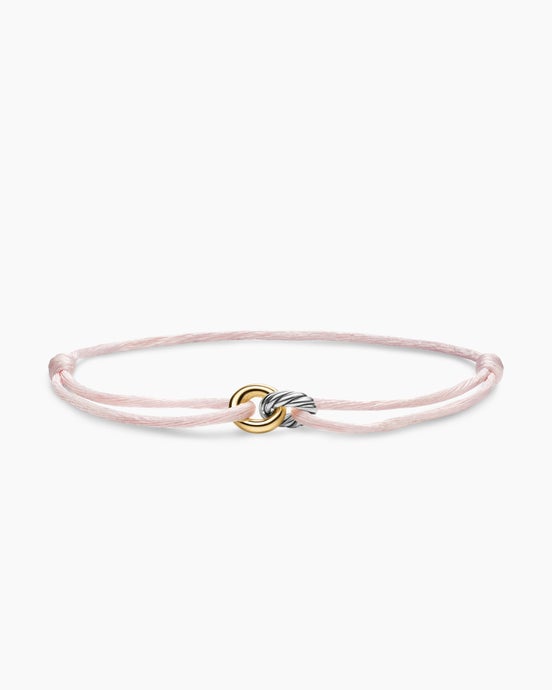 Sculpted Cable Linked Cord Bracelet in Pink Nylon with Sterling Silver and 14K Yellow Gold, 8.7mm