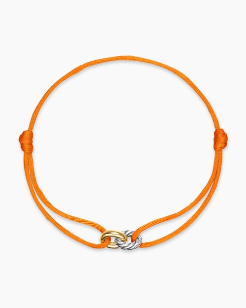 Womens Sculpted Cable Linked Cord Bracelet in Orange Nylon with Sterling Silver and 14K Yellow Gold, 8.7mm
