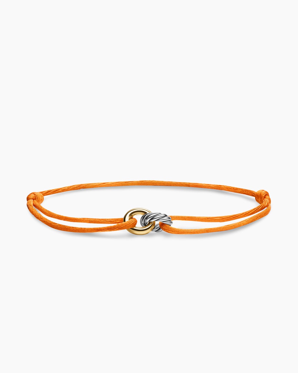Womens Sculpted Cable Linked Cord Bracelet in Orange Nylon with Sterling Silver and 14K Yellow Gold, 8.7mm