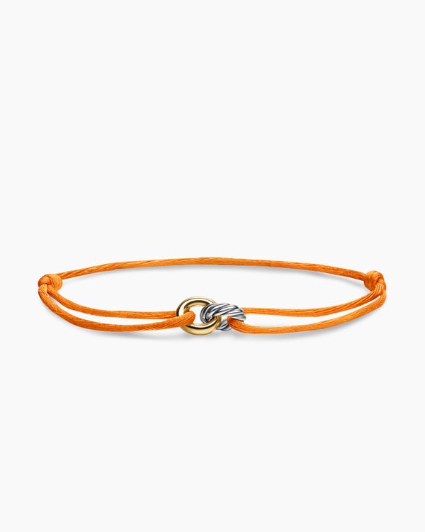 Sculpted Cable Linked Cord Bracelet in Orange Nylon with Sterling Silver and 14K Yellow Gold, 8.7mm