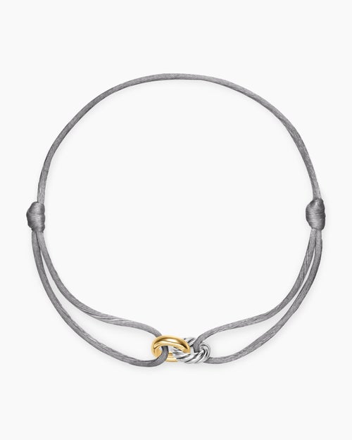 Womens Sculpted Cable Linked Cord Bracelet in Silver Nylon with Sterling Silver and 14K Yellow Gold, 8.7mm