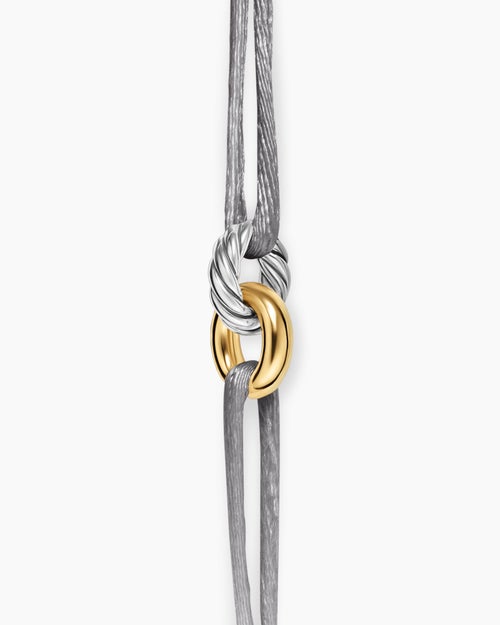 Womens Sculpted Cable Linked Cord Bracelet in Silver Nylon with Sterling Silver and 14K Yellow Gold, 8.7mm