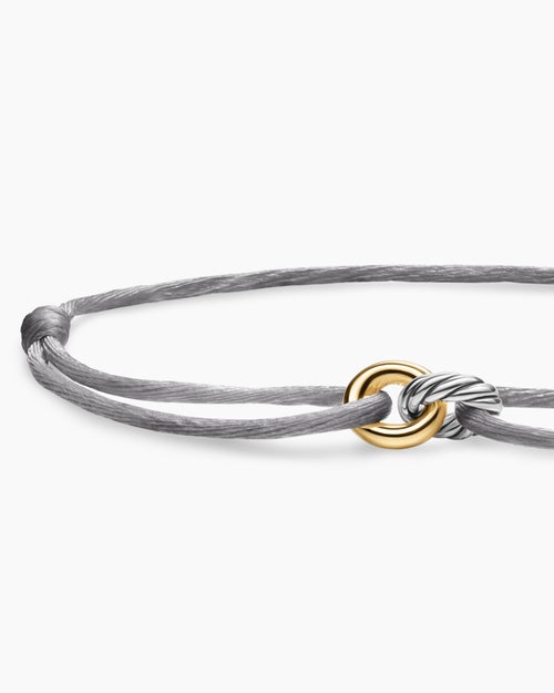 Womens Sculpted Cable Linked Cord Bracelet in Silver Nylon with Sterling Silver and 14K Yellow Gold, 8.7mm