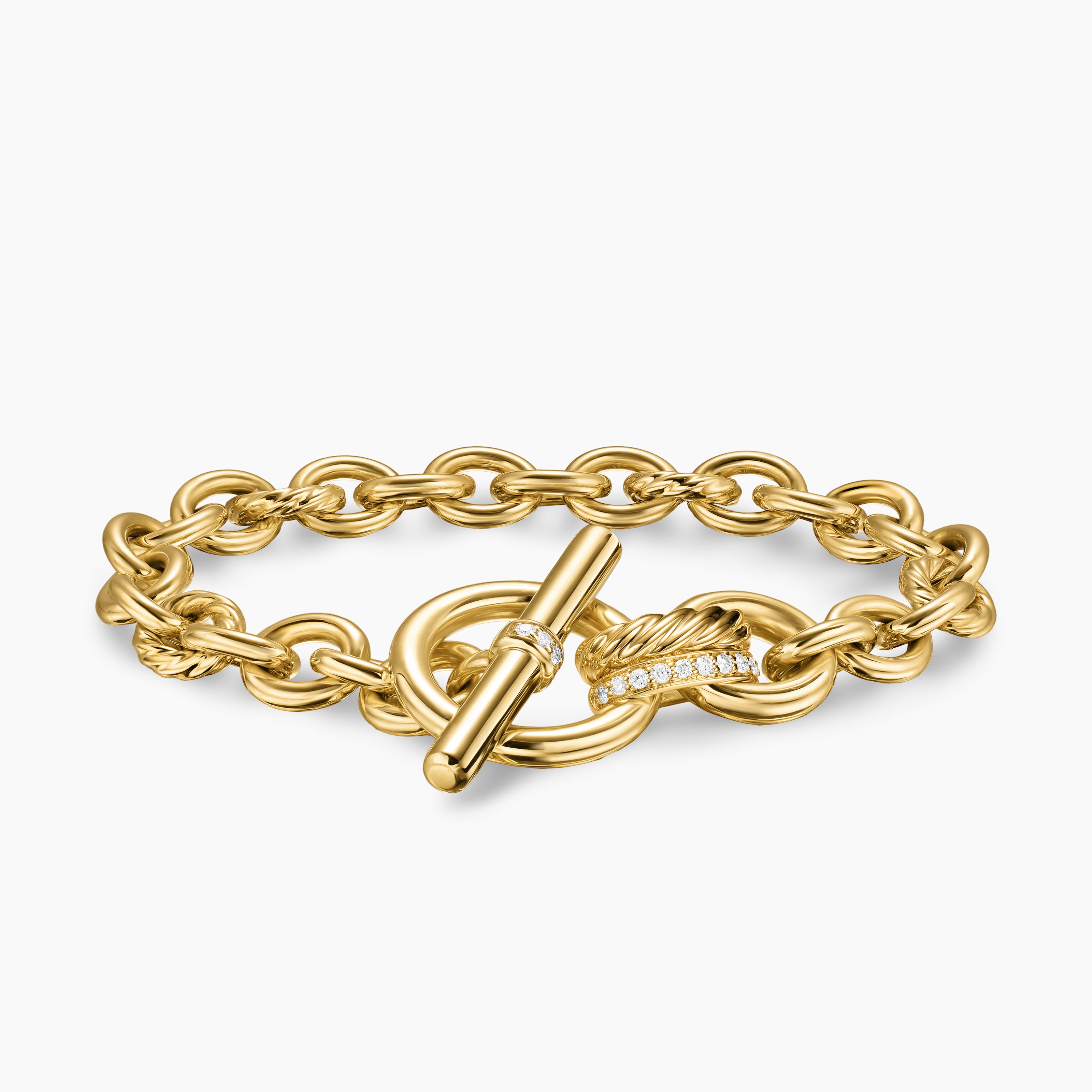 Womens DY Mercer Toggle Chain Bracelet in 18K Yellow Gold with Diamonds, 8mm