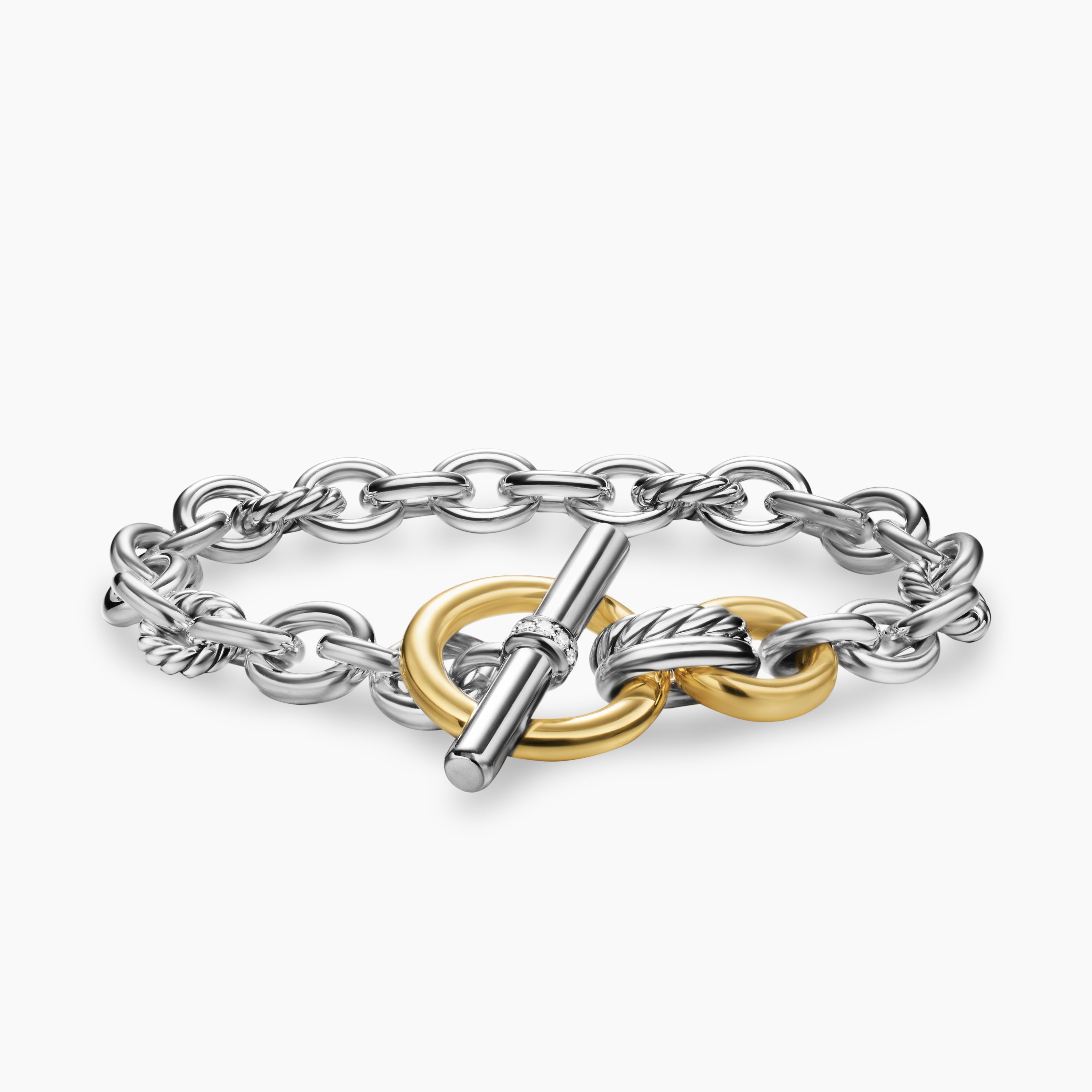 Womens DY Mercer&reg; Toggle Chain Bracelet in Sterling Silver with 18K Yellow Gold and Diamonds, 8mm