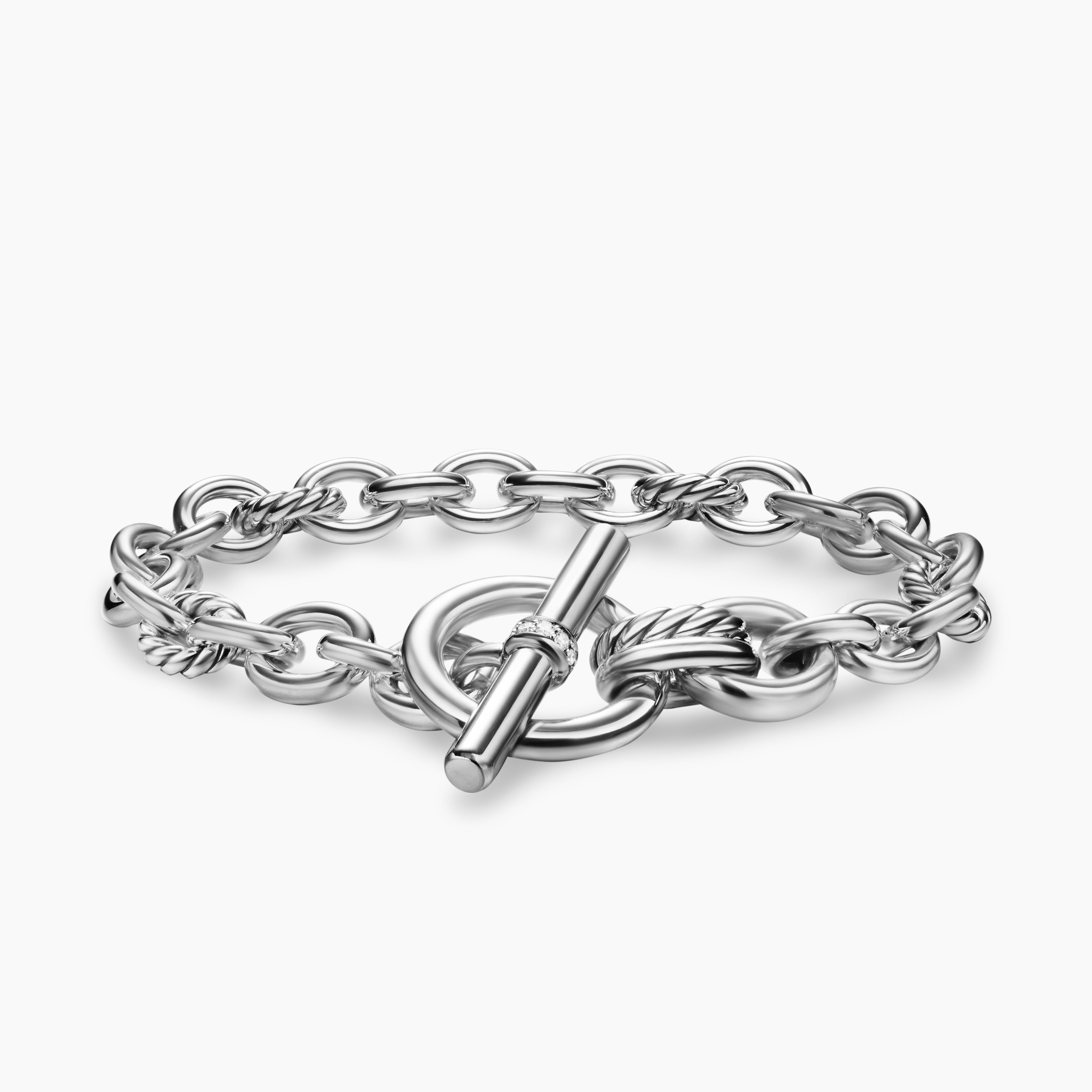 Womens DY Mercer Toggle Chain Bracelet in Sterling Silver with Diamonds, 8mm