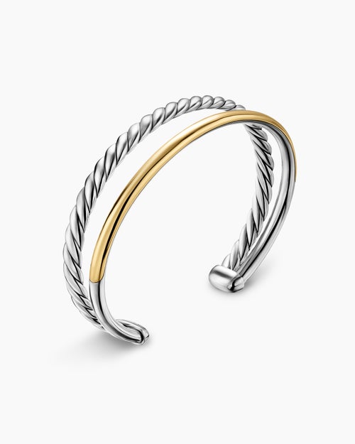 Womens DY Mercer® Two Row Cuff Bracelet in Sterling Silver with 18K Yellow Gold, 8mm