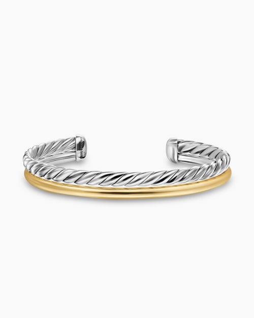 Womens DY Mercer Two Row Cuff Bracelet in Sterling Silver with 18K Yellow Gold, 8mm